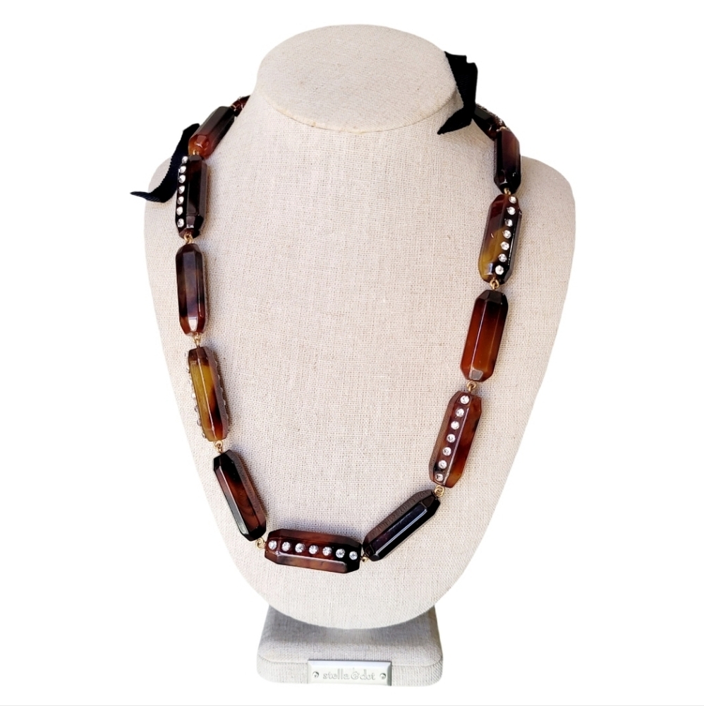 Chunky J Crew Lucite and Pave Color Tortoise Shell Necklace 26"